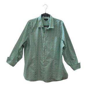 Lands End No Iron Supima Shirt Womens 24W Purple Green Casual Button Down